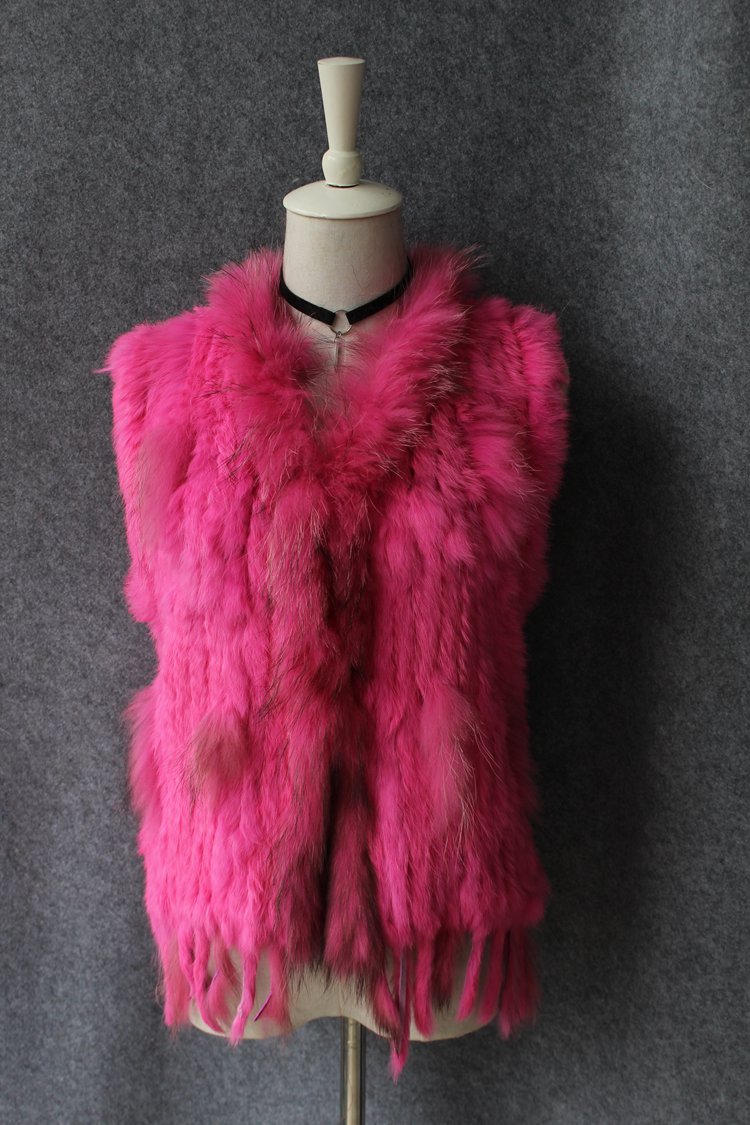 Unique Winter Elegant Faux Rabbit Fur Vest Fashion Women Waistcoat - Rose