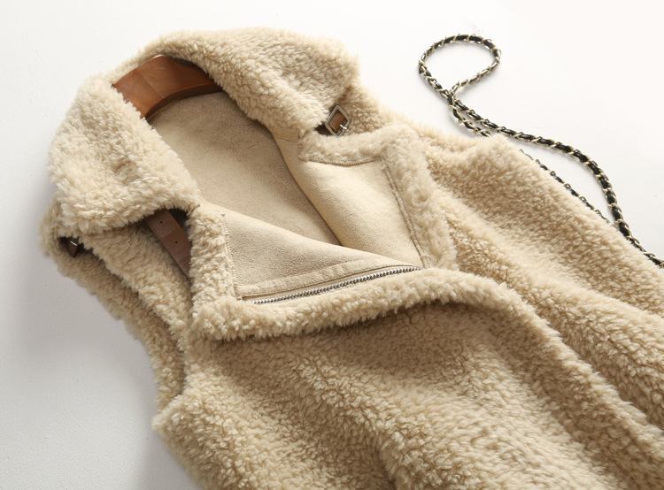 Unique Winter Elegant Faux Suede Fur Vest Fashion Women Waistcoat - Khaki