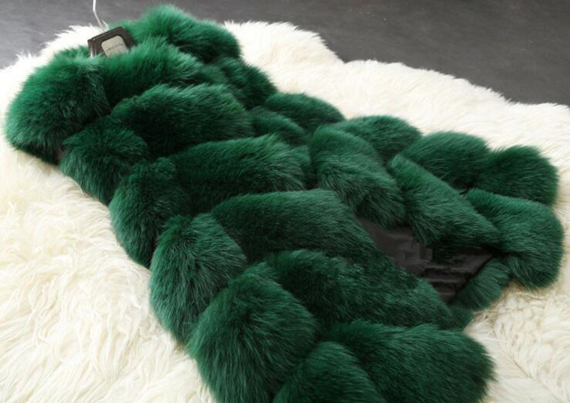 Warm Elegant Faux Fox Fur Vest Fashion Women Overcoat - Green