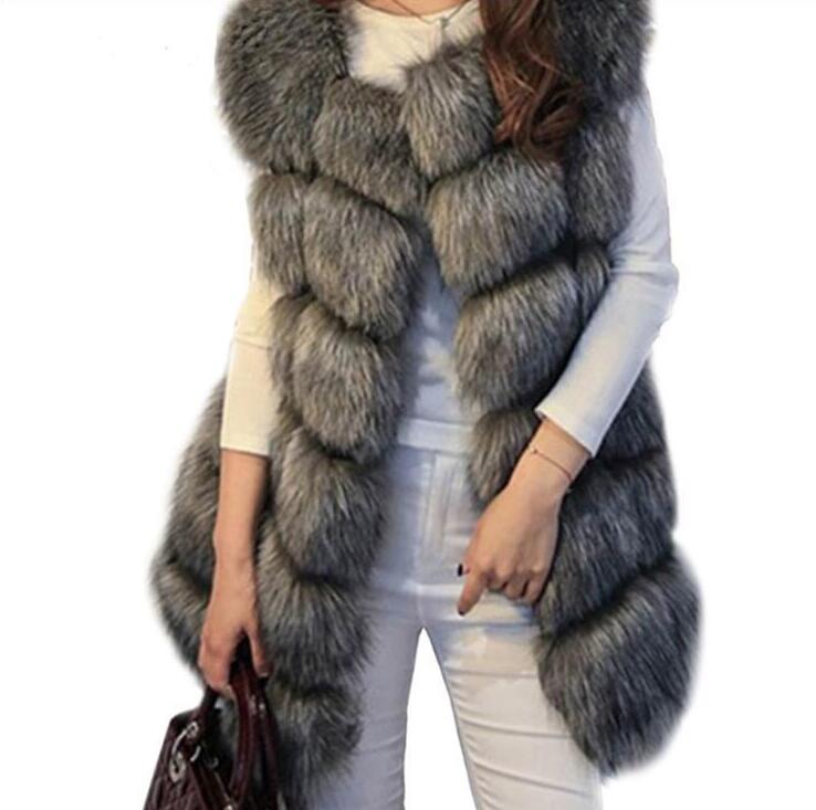 Warm Elegant Faux Fox Fur Vest Fashion Women Overcoat - White