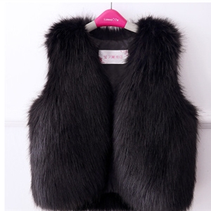 Warm Faux Fox Vest Fashion Girl Overcoat - Black