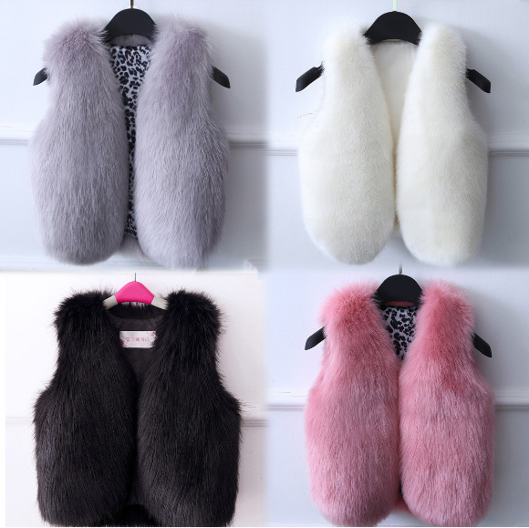 Warm Faux Fox Vest Fashion Girl Overcoat - White