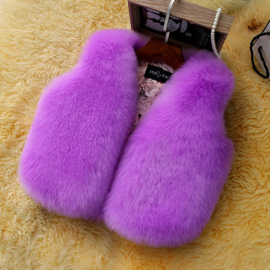 Warm Faux Fox Vest Fashion Girl Overcoat - Purple