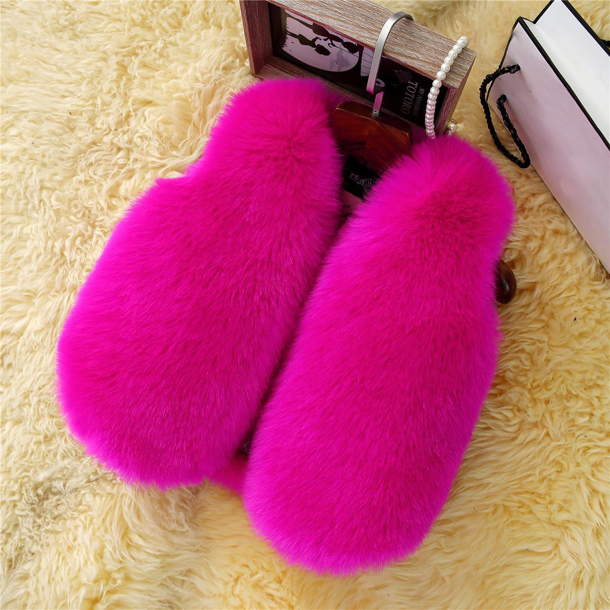 Warm Faux Fox Vest Fashion Girl Overcoat - Rose