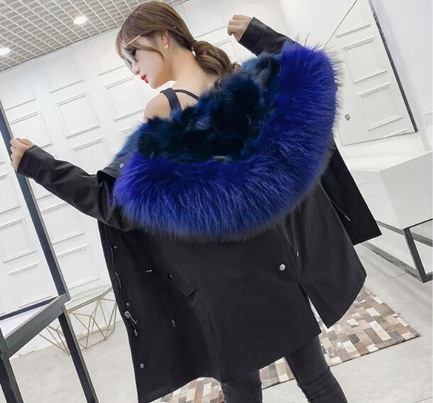 Warm Real Raccoon Fur Overcoat Fashion Women Coat - Blue 01