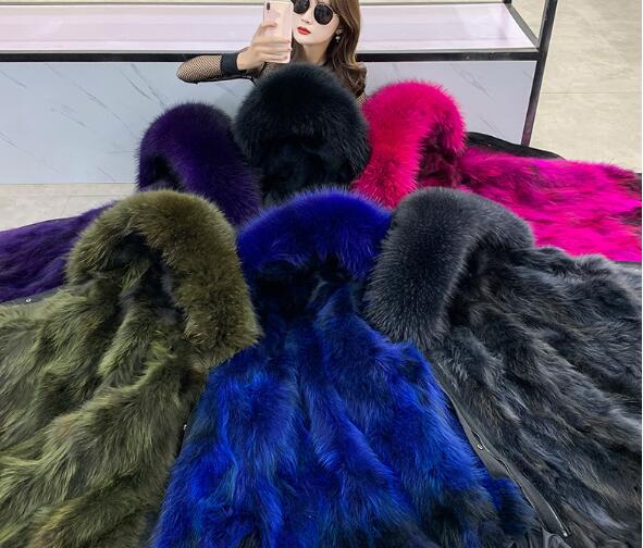 Warm Real Raccoon Fur Overcoat Fashion Women Coat - Green 01