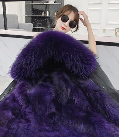 Warm Real Raccoon Fur Overcoat Fashion Women Coat - Purple 01