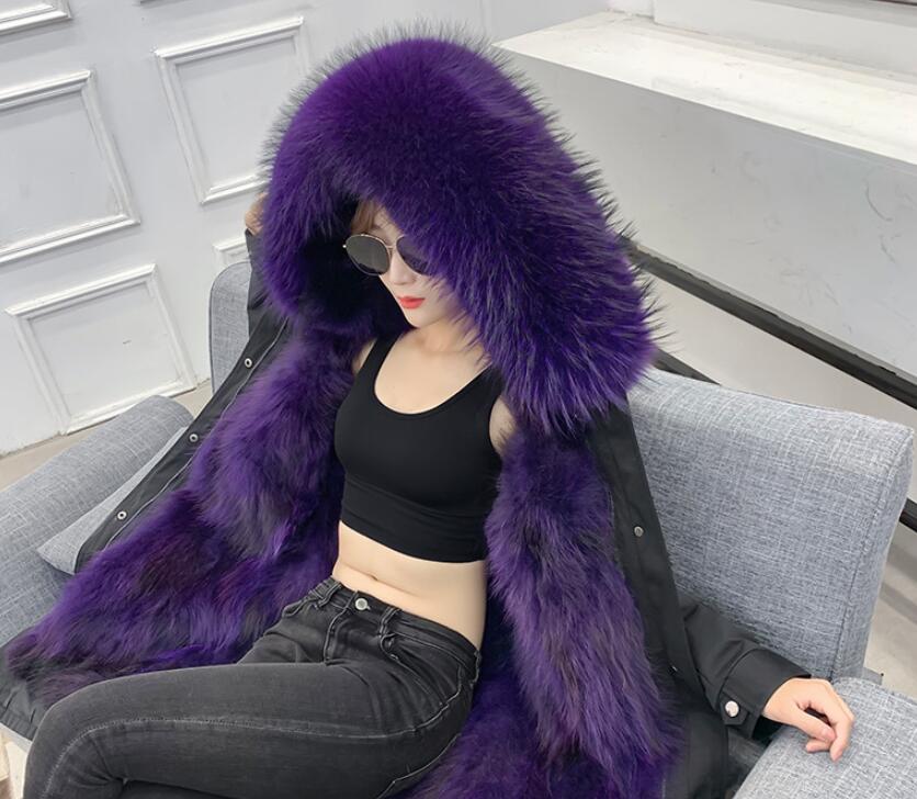 Warm Real Raccoon Fur Overcoat Fashion Women Coat - Purple