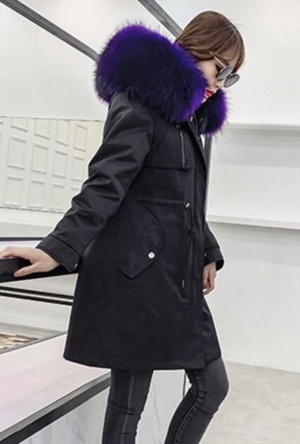 Warm Real Raccoon Fur Overcoat Fashion Women Coat - Purple