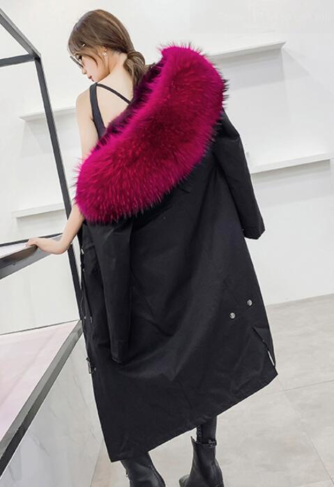 Warm Real Raccoon Fur Overcoat Fashion Women Coat - Rose 01
