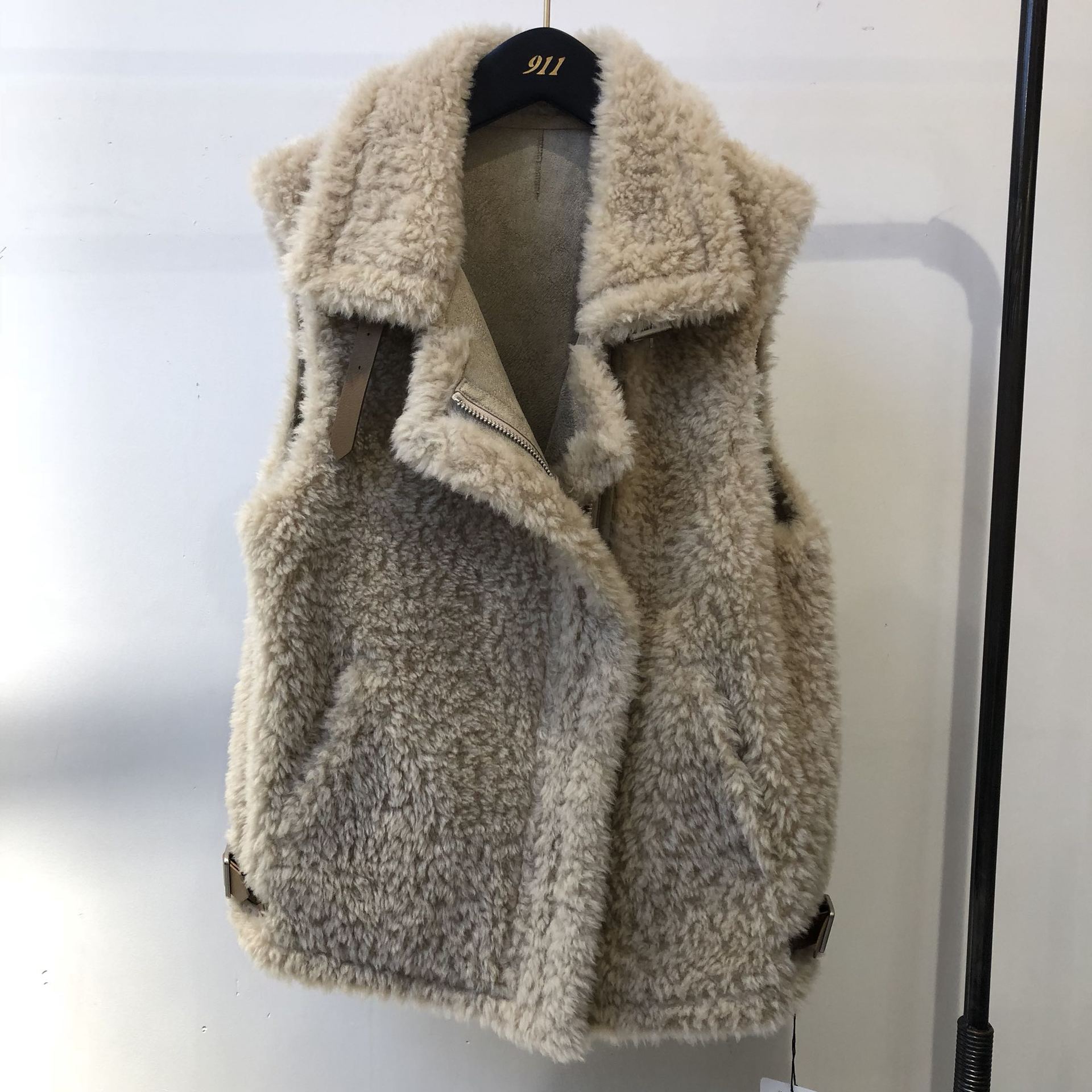 Warm Super Real Lamb Fur Vest Women Overcoat - Beige