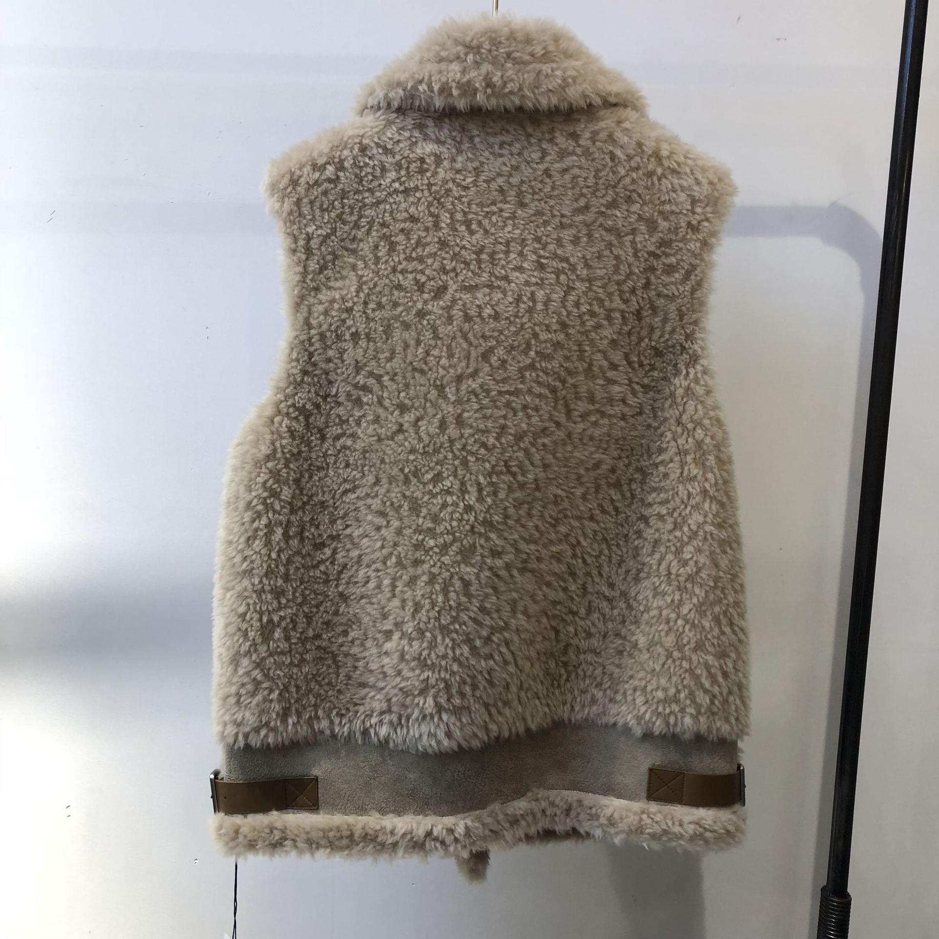 Warm Super Real Lamb Fur Vest Women Overcoat - Beige