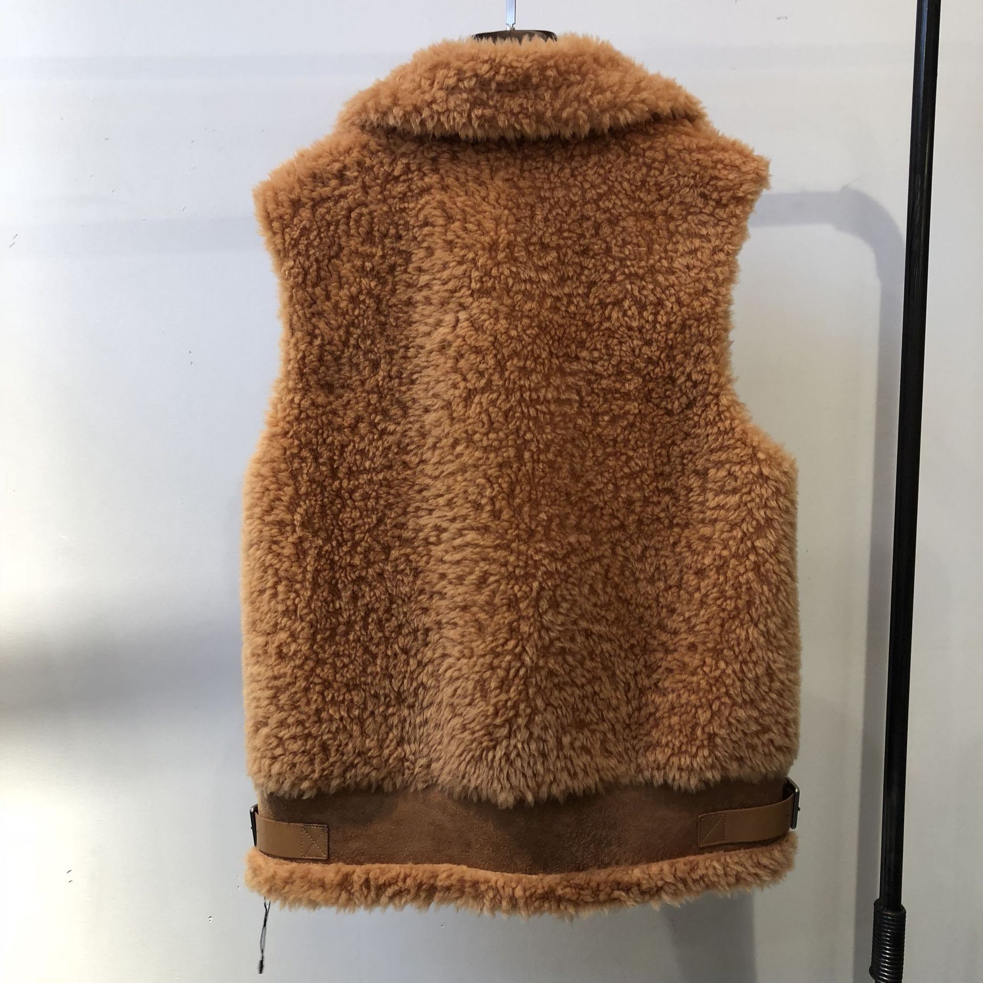 Warm Super Real Lamb Fur Vest Women Overcoat - Brown