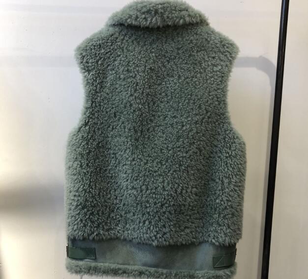 Warm Super Real Lamb Fur Vest Women Overcoat - Green