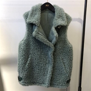 Warm Super Real Lamb Fur Vest Women Overcoat - Green