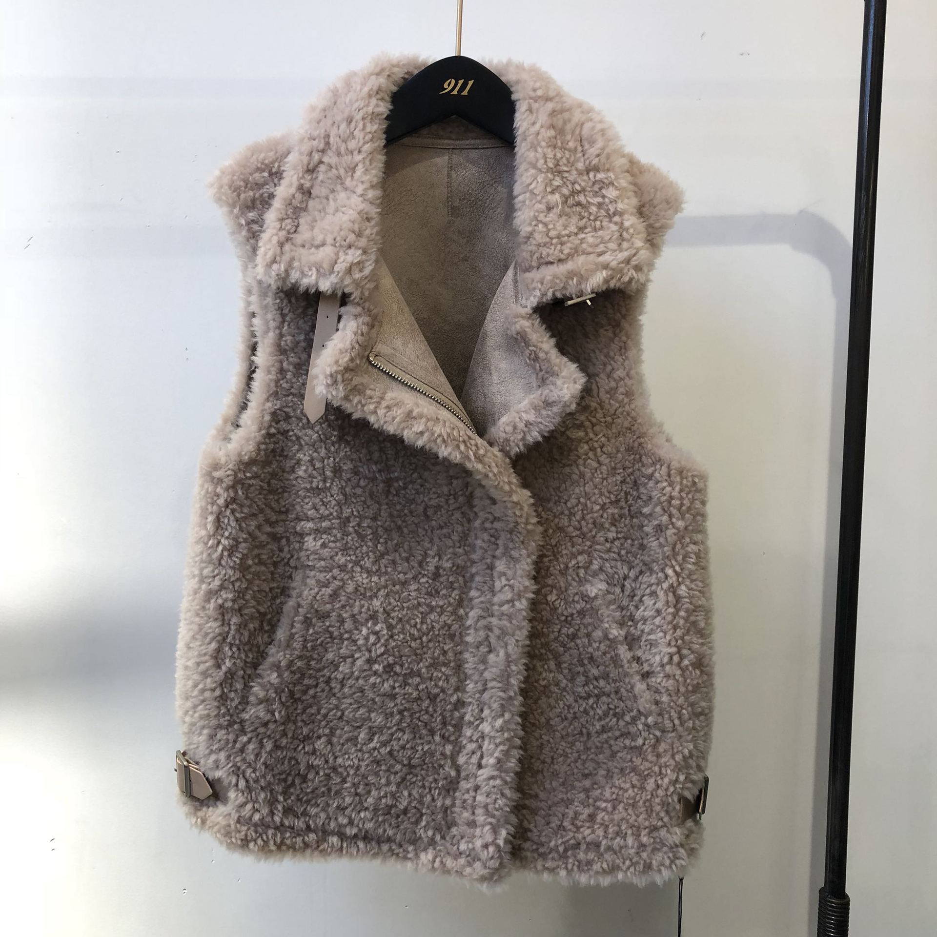 Warm Super Real Lamb Fur Vest Women Overcoat - Pink