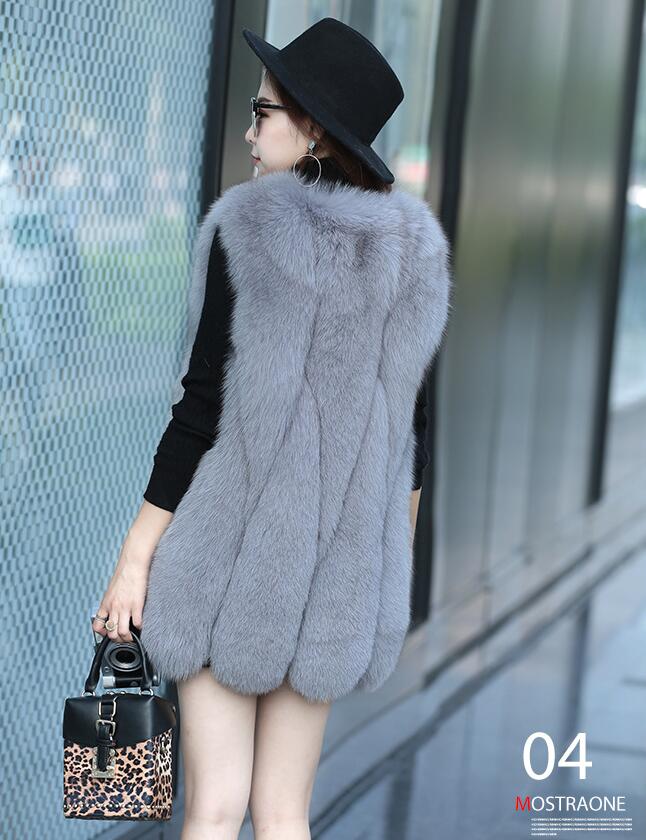 Warm Temperament Real Fox Fur Vest Women Overcoat - Grey