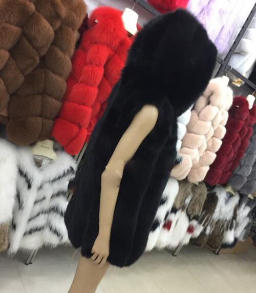 Wholesale Furry Faux Fox Fur Vest Fashion Women Overcoat - Black