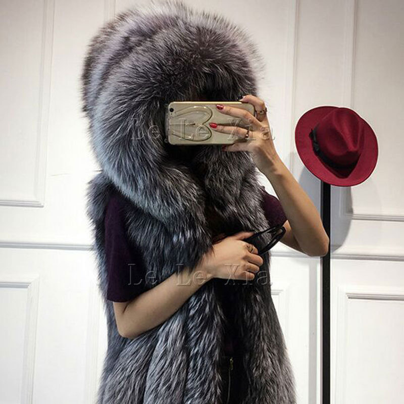 Wholesale Furry Faux Fox Fur Vest Fashion Women Overcoat - Grey