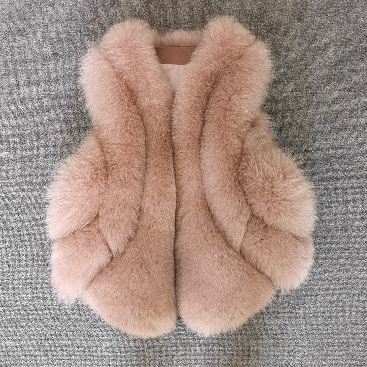 Wholesale Furry Real Fox Fur Vest Fashion Women Overcoat - Pink