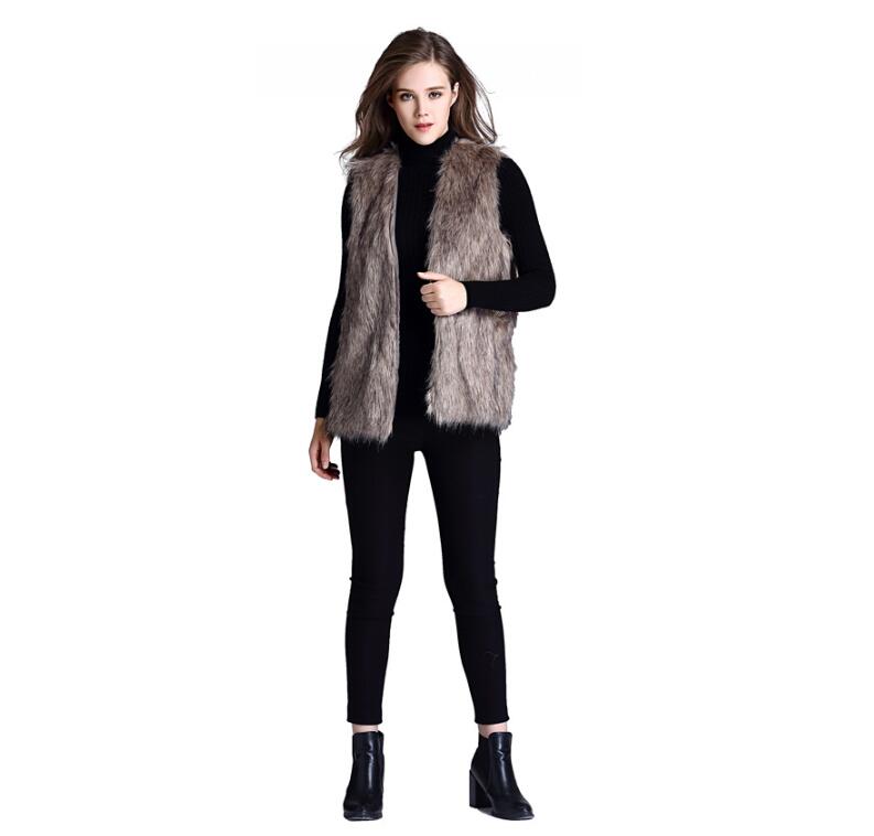 Wholesale Winter Elegant Faux Fur Vest Fashion Women Waistcoat - Khaki