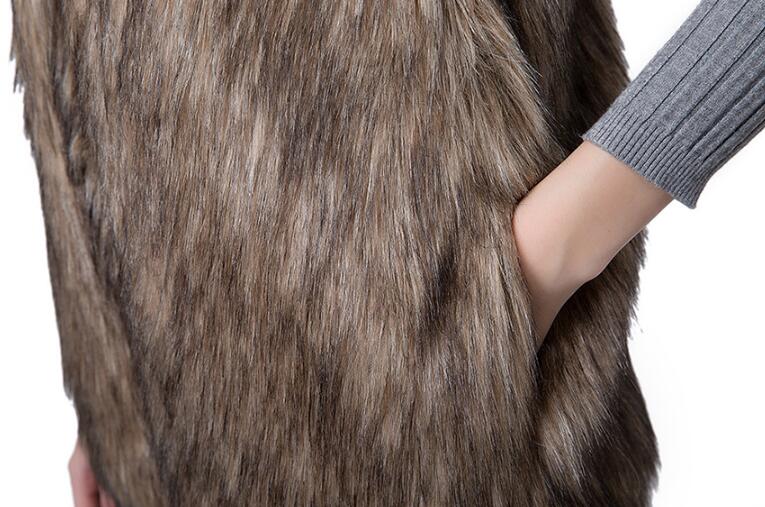 Wholesale Winter Elegant Faux Fur Vest Fashion Women Waistcoat - Khaki