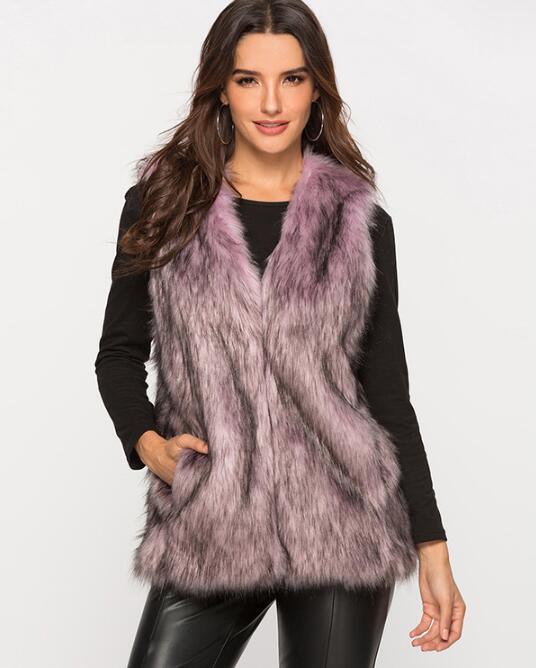 Wholesale Winter Elegant Faux Fur Vest Fashion Women Waistcoat - Purple