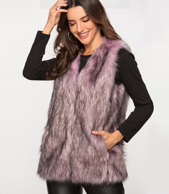 Wholesale Winter Elegant Faux Fur Vest Fashion Women Waistcoat - Purple