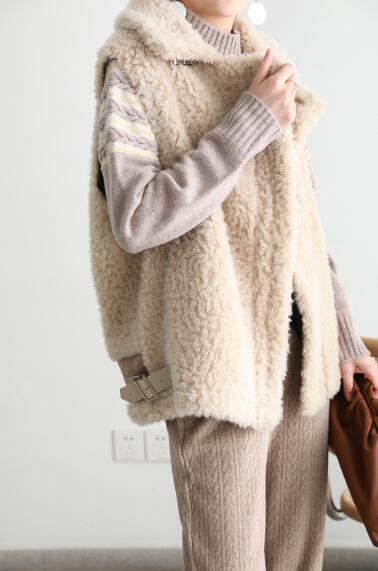 Winter Super Real Lamb Fur Vest Women Overcoat - Khaki