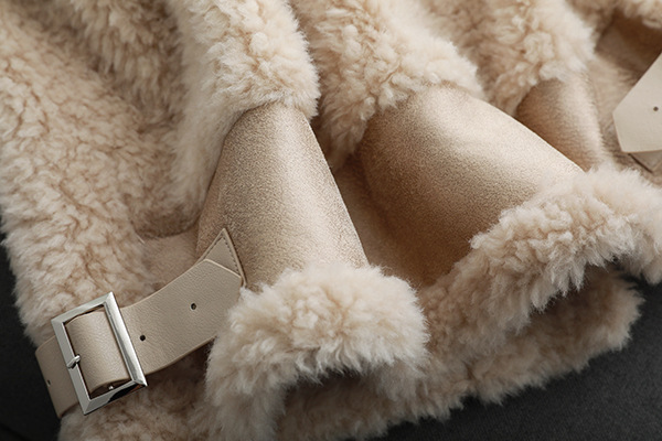 Winter Super Real Lamb Fur Vest Women Overcoat - Khaki