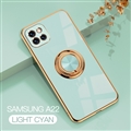 Finger Ring Magnet Metal Plating Shield Silicone Soft Cases Bracket Covers For Samsung Galaxy A22 4G/5G LTE - Light Cyan
