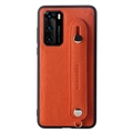 Holder Real Cowhide Leather Back Cases Wrist Covers For Huawei P40/P40 Pro/P40 Pro+ - Orange