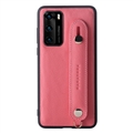 Holder Real Cowhide Leather Back Cases Wrist Covers For Huawei P40/P40 Pro/P40 Pro+ - Pink