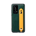 Holder Real Leather Back Cases Wrist Covers For Huawei P40/P40 Pro/P40 Pro+ - Cowhide Green Orange