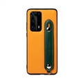Holder Real Leather Back Cases Wrist Covers For Huawei P40/P40 Pro/P40 Pro+ - Cowhide Orange Green