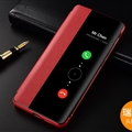 Intelligent Dormancy Real Leather Flip Cases Holster Covers For Huawei P40/P40 Pro/P40 Pro+ - Red