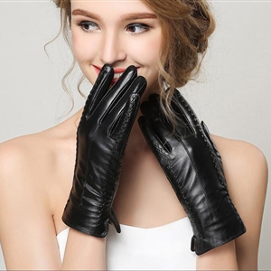 Automobile & Motorcycles Women Long Gloves Genuine Leather Sheepskin Touch Gloves Keep Warm - Black