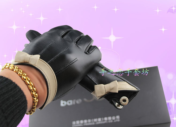 Fashion Men Boys Genuine Leather Sheepskin Finger Gloves Keep Warm - Black