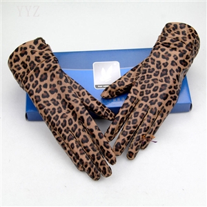 Fashion Women Long Leopard Print Genuine Leather Sheepskin Finger Gloves Keep Warm - 30CM