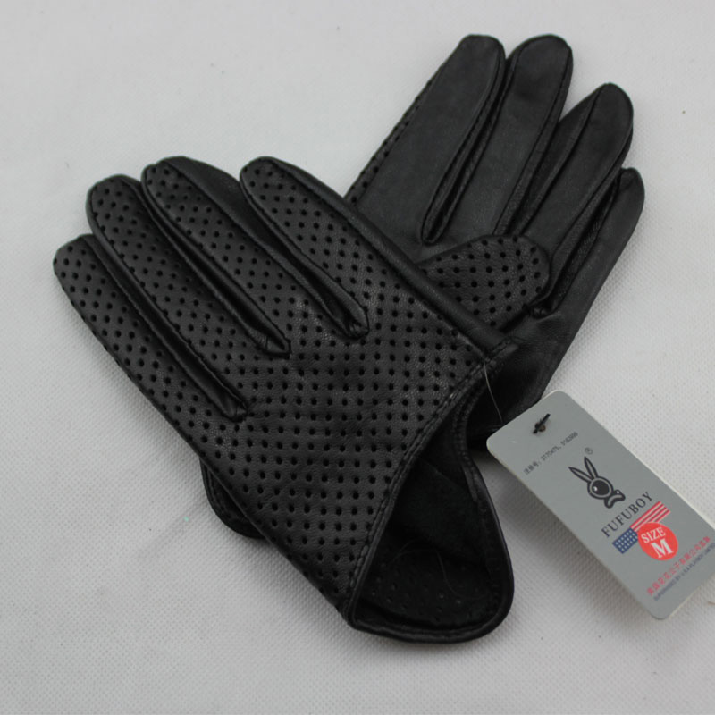 Fashion Women Performance Genuine Leather Sheepskin Half Palm Short Gloves Hip Hop - Black Hole 2