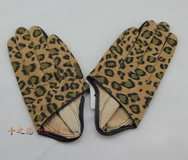 Fashion Women Performance Genuine Leather Sheepskin Half Palm Short Gloves Hip Hop - Camouflage