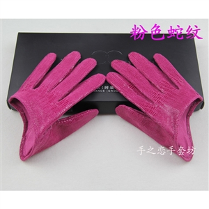 Fashion Women Performance Genuine Leather Sheepskin Half Palm Short Gloves Hip Hop - Pink Snake