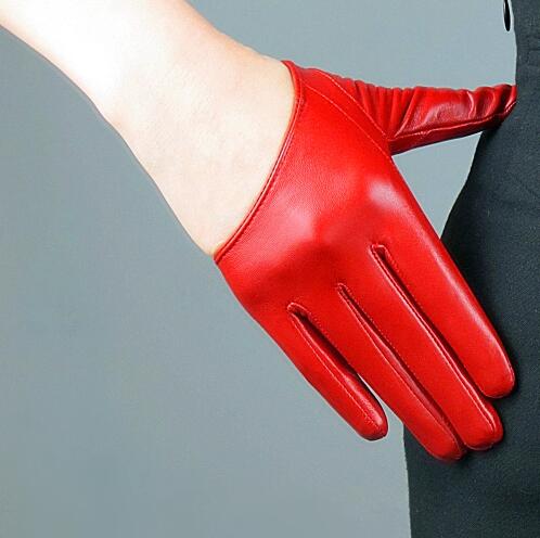 Fashion Women Performance Genuine Leather Sheepskin Half Palm Short Gloves Hip Hop - Pink Snake