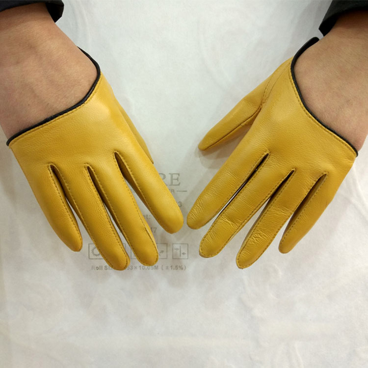 Fashion Women Performance Genuine Leather Sheepskin Half Palm Short Gloves Hip Hop - Yellow