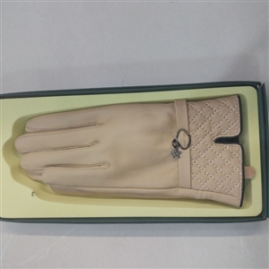 Outdoors Women Plaids Checks Genuine Leather Sheepskin Motorcycles Gloves Winter Cashmere - Beige