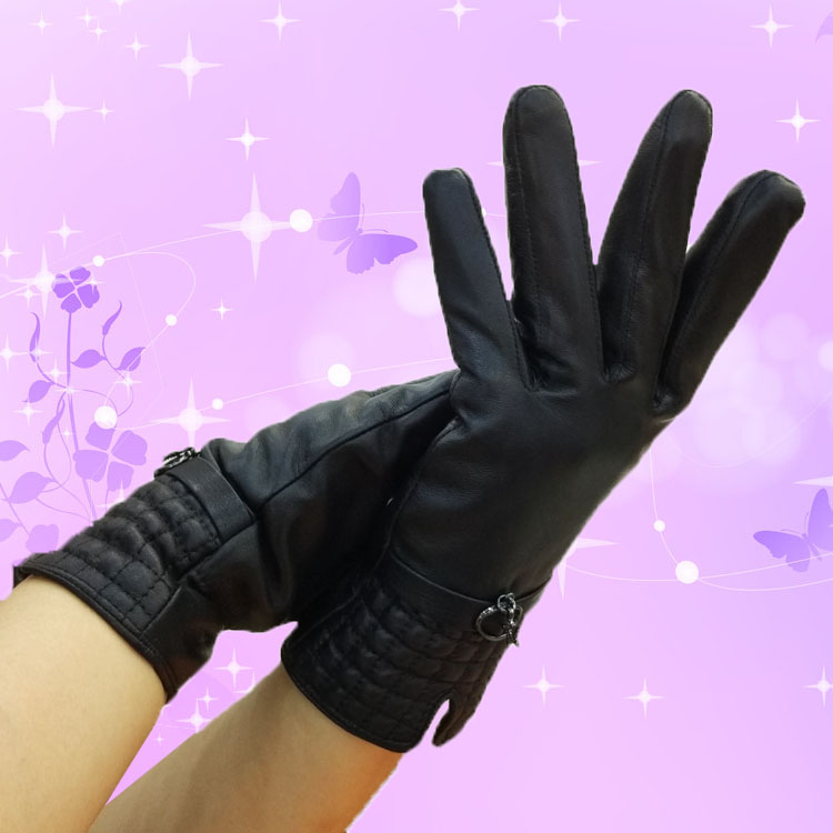 Outdoors Women Plaids Checks Genuine Leather Sheepskin Motorcycles Gloves Winter Cashmere - Beige