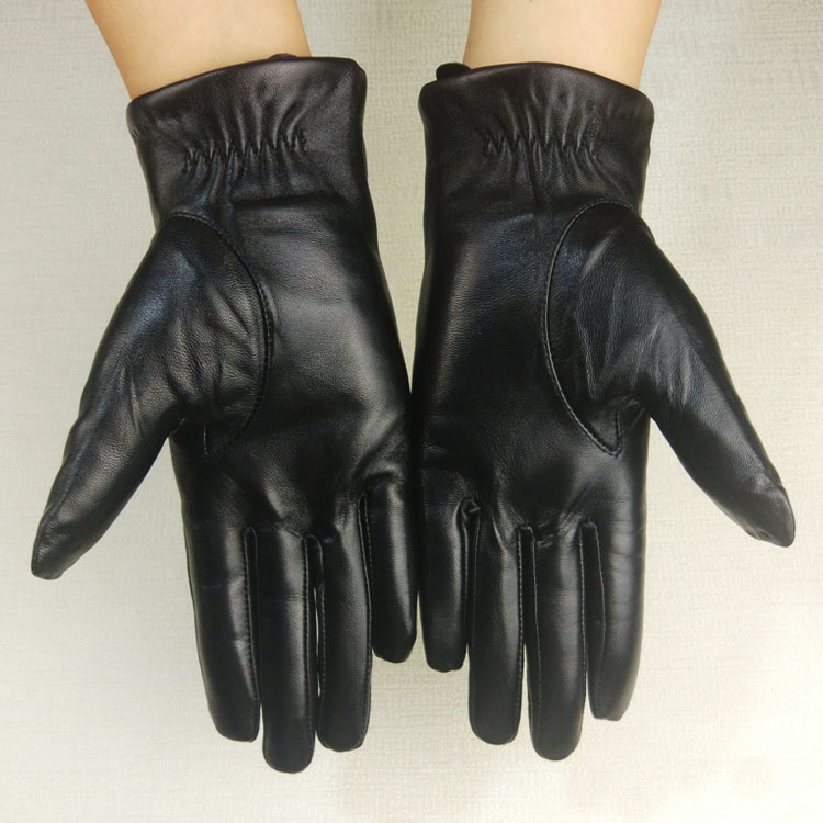 Touch Women Plaids Checks Genuine Leather Sheepskin Cycling Gloves Winter Cashmere - Black