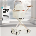 Foldable Pet Stroller With Wheels Elegant Aluminum Removable Cats Dogs Bags Storage Basket Travel Outdoor - Oxford White