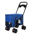 Trolley Foldable Pet Stroller Metal Breathable Mesh Removable Cats Dogs Bags Storage Basket Travel Outdoor Oxford - Blue