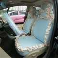 Elegant Bud Silk Woman Square Grid Girls Lace Cotton Custom Automobile Car Seat Cover Set - Light Blue Floral